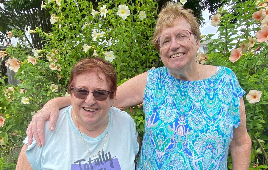 Gayle and her neighbour Joyce at their Capalaba social housing complex